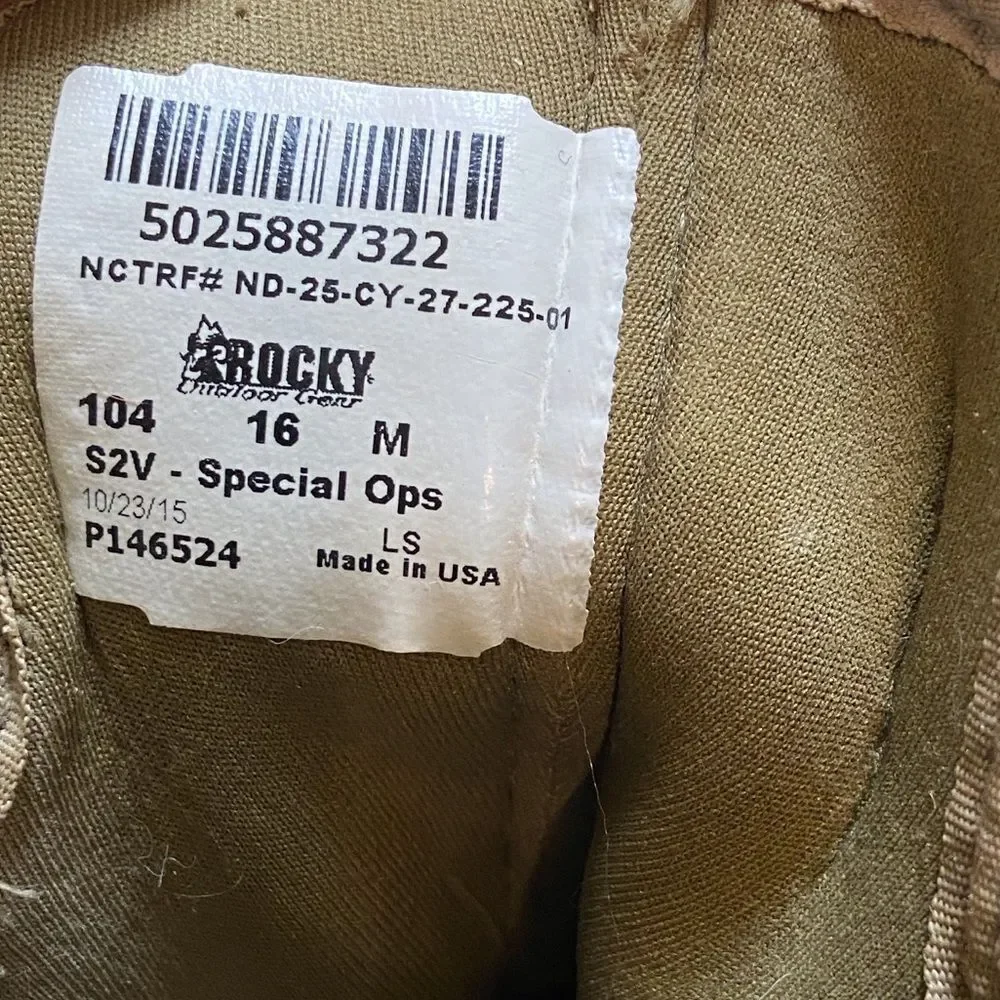 Rocky S2V Special Ops-Coyote Combat Military Men's Brown Tactical Boots Sz, 16 M